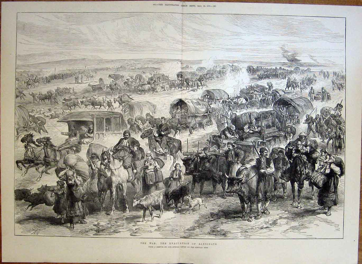 Original Old Antique Print Evacuation Alexinatz 1876 War 19th Century