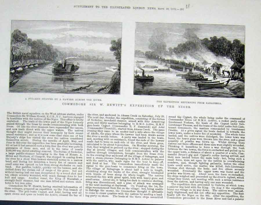 Original Old Antique Print Hewitt'S Expedition Up The Niger 1876 Afr Victorian