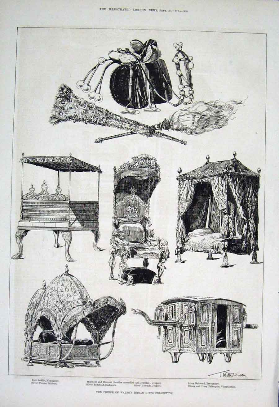 Original Old Antique Print Gifts From India For Prince Wales 1876 19th