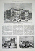 Old Antique Print New Post Office GlasgowBarrogill Castle Caithness 1876 19th