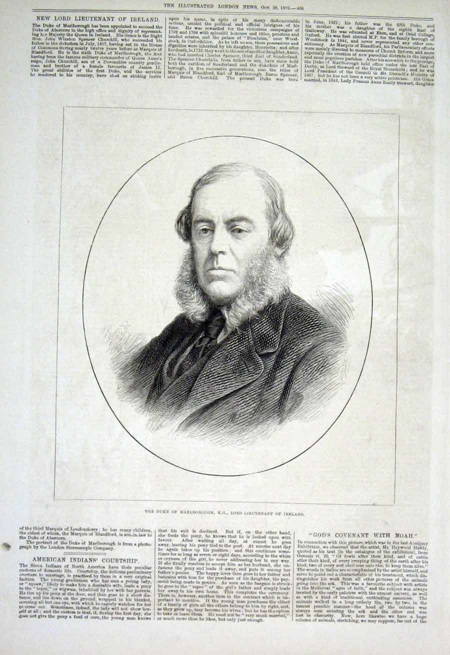 Original Old Antique Print Duke Marlborough Lord Lieutenant Ireland 1876 19th