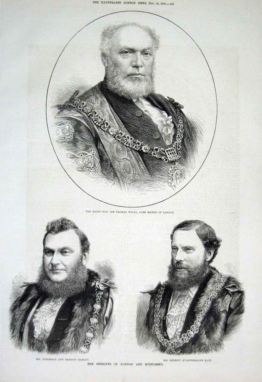 Original Old Antique Print Thomas White Hadley Quartermaine East 1876 Portraits