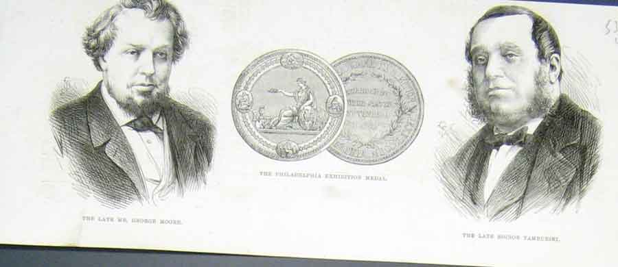 Original Old Antique Print Portraits George Moore< Signor Tamburini 1876 19th