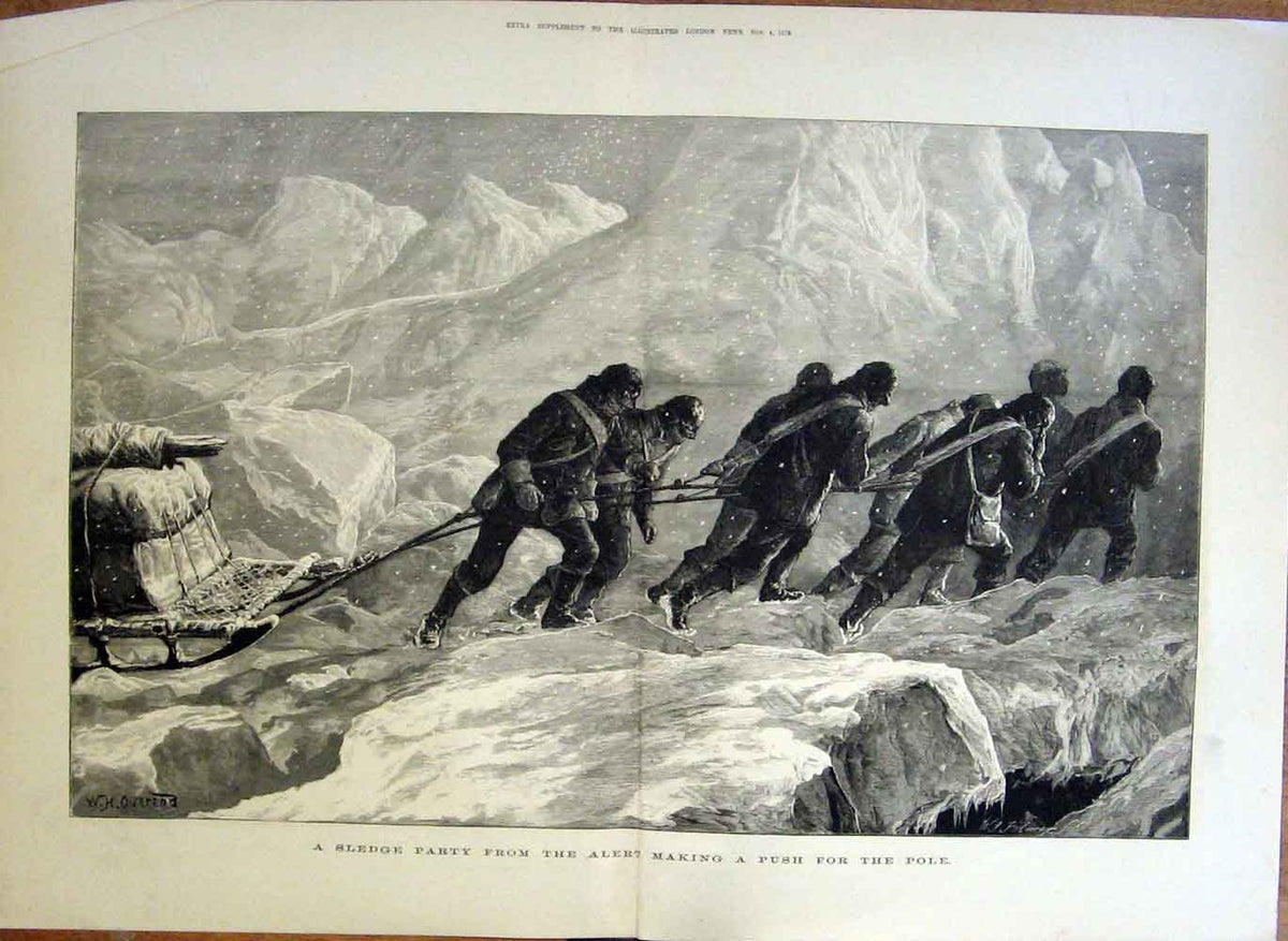 Original Old Antique Print Making A Push For North Pole 1876 Expedit Victorian