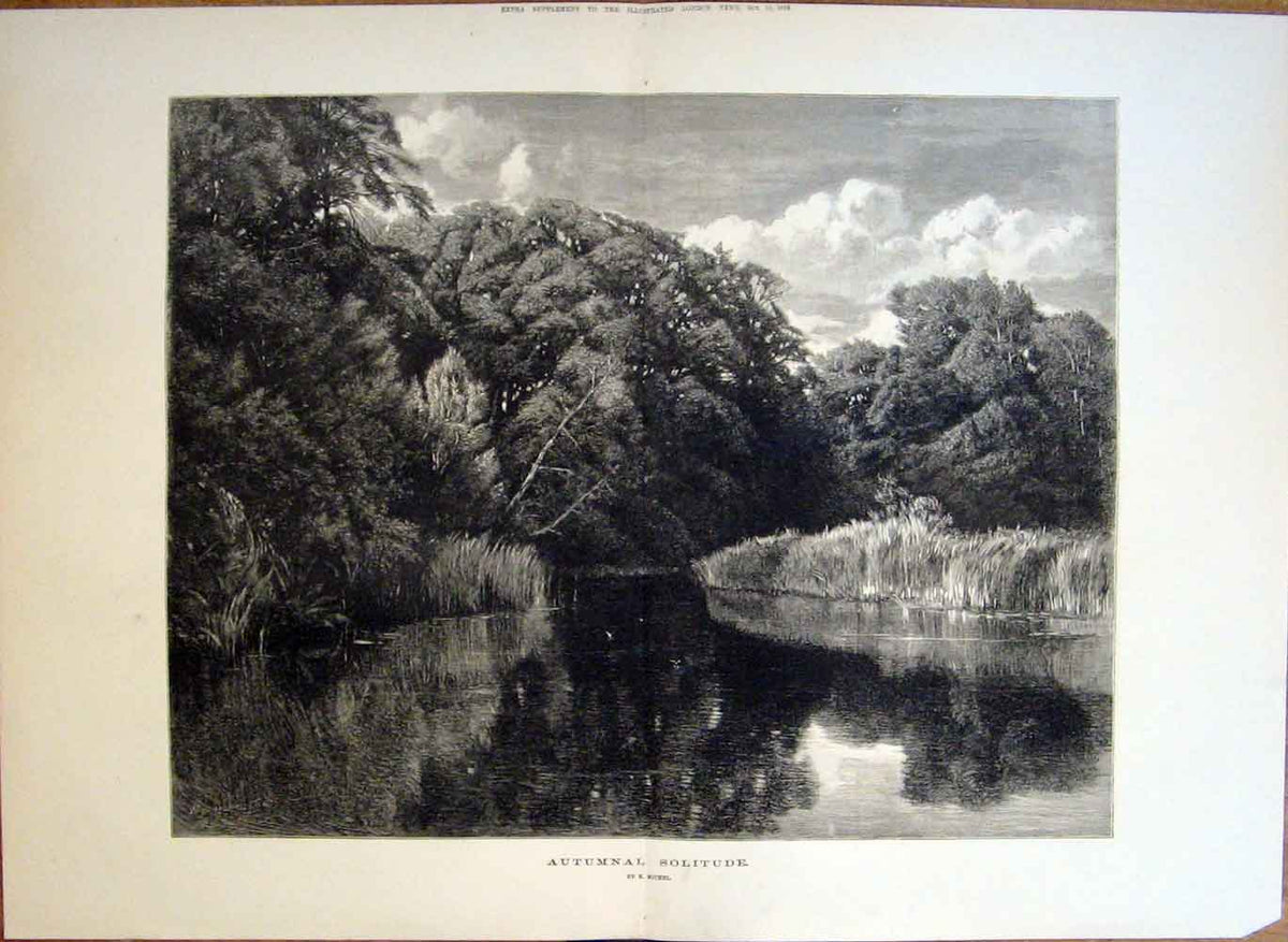 Original Old Antique Print Autumn Solitude By Michel 1876 Fine Art Victorian