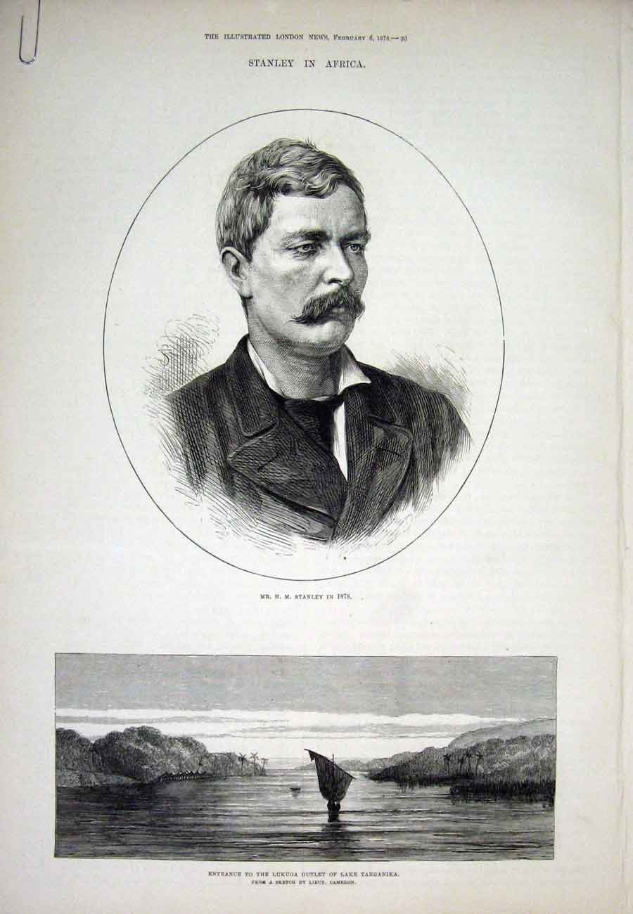 Original Old Antique Print Portrait Stanley Africa Tanganika 1878 Victorian