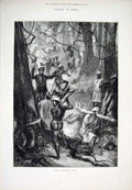 Original Old Antique Print Canoe Stanley Africa 1878 19th Century