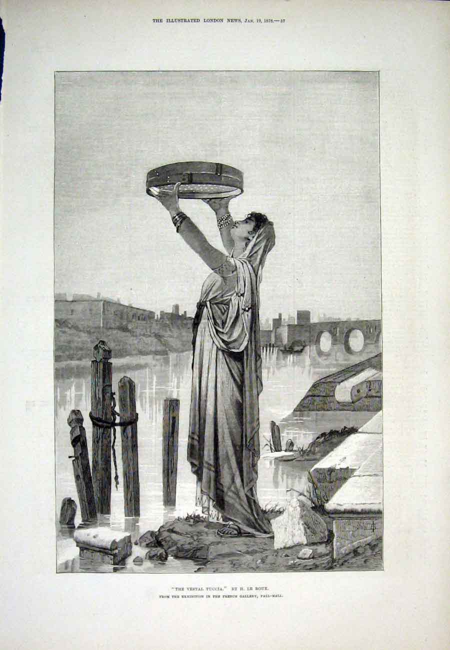 Original Old Antique Print Le Roux Pall Mall France Vestal Tuccia 1878 Victorian