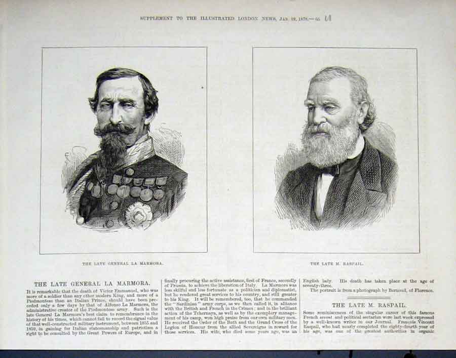Original Old Antique Print Portrait Marmora Raspail 1878 19th Century