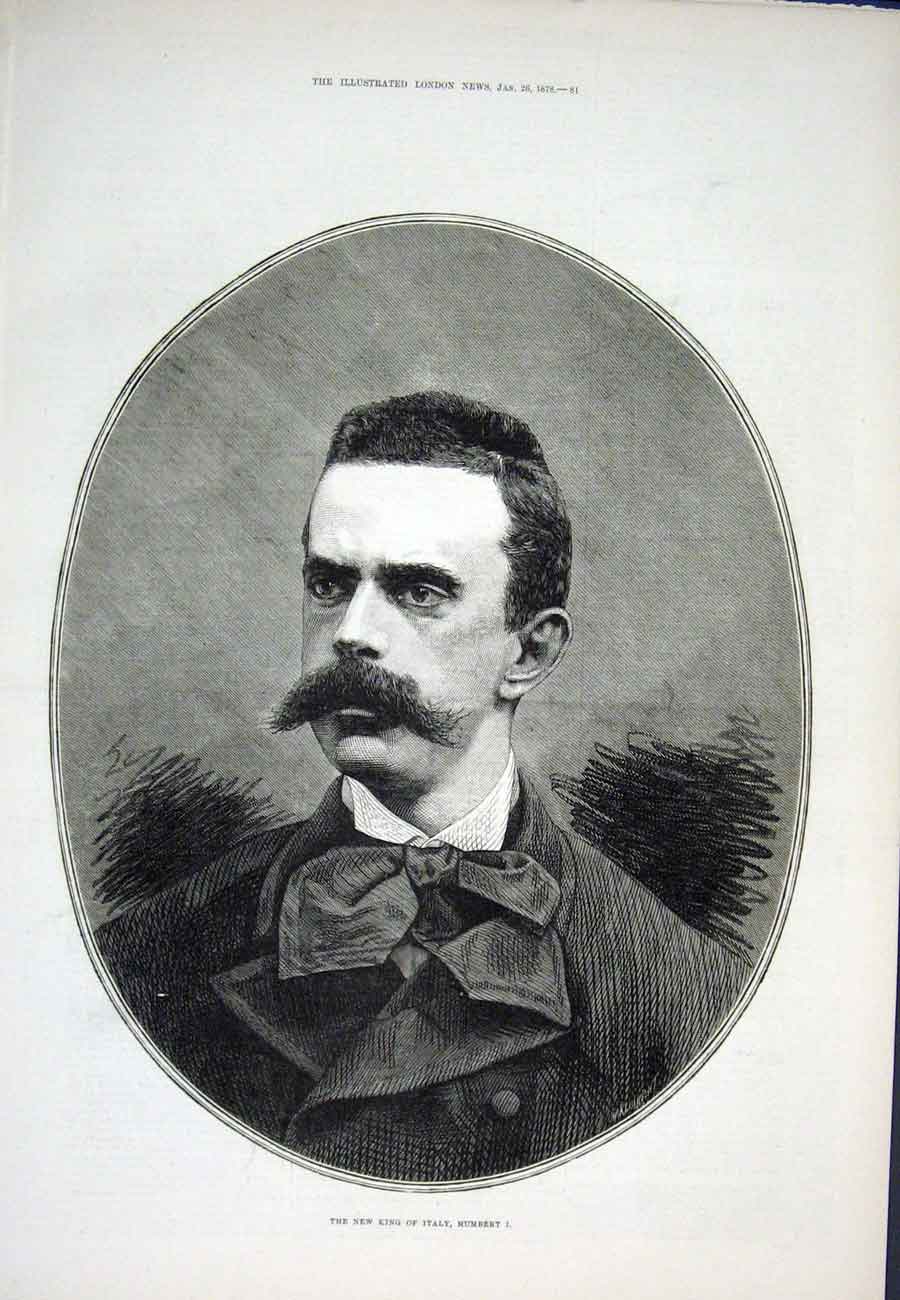 Original Old Antique Print Portrait King Italy Humbert I 1878 19th