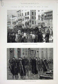 Original Old Antique Print Italy Rome King Funeral Piazza Di Spagna 1878 19th