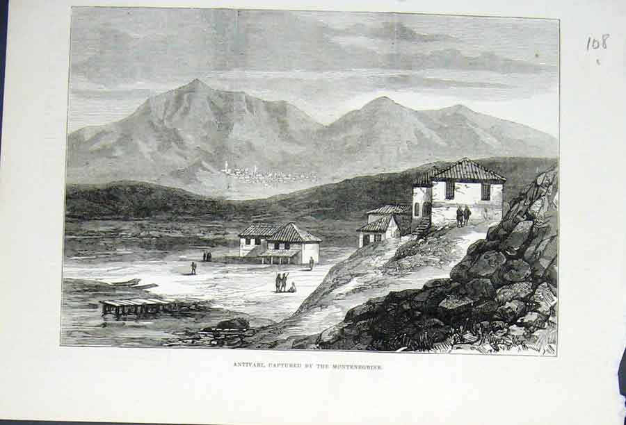 Original Old Antique Print Antivari Mantenegrins Turkey War 1878 19th