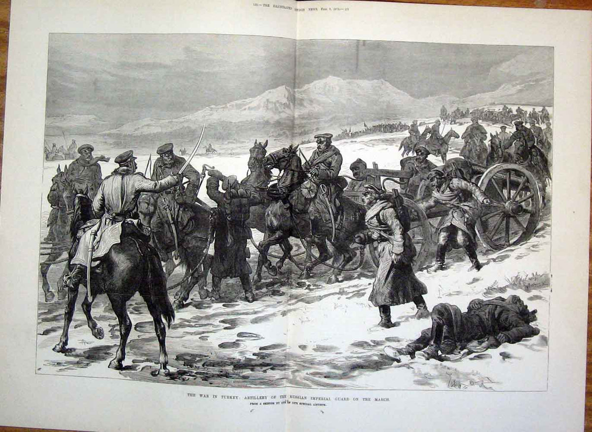 Original Old Antique Print War Turkey Imperial Guard Russia Artillery 1878 19th