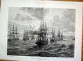 Original Old Antique Print Dardanelles British Fleet Ship Agincourt 1878 19th