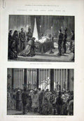 Original Old Antique Print Vatican Rome Italy Pope Sarcophagus St Peters 1878