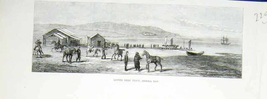 Original Old Antique Print Beef Town Besika Bay Horse Ship 1878 19th