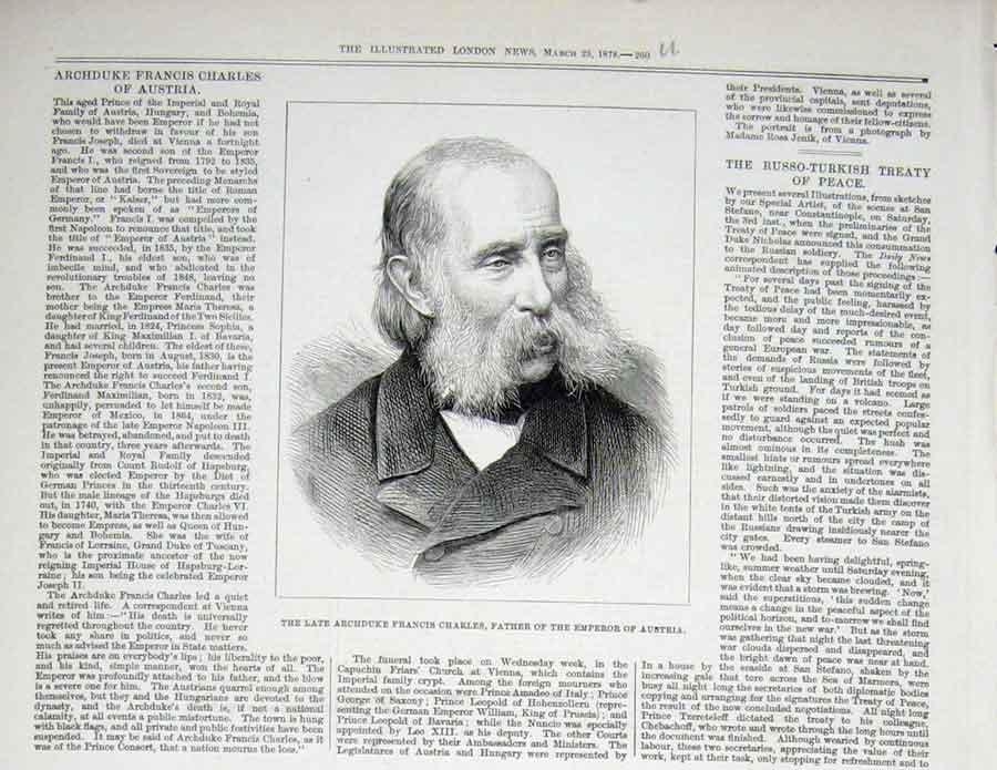Original Old Antique Print Portrait Archduke Charles Austria Emperor