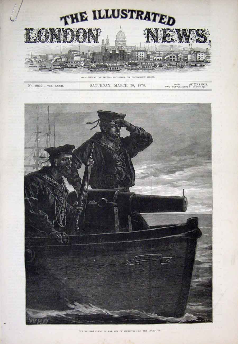 Original Old Antique Print Marmora Tuzla Hms Alexandra Ship 1878 19th