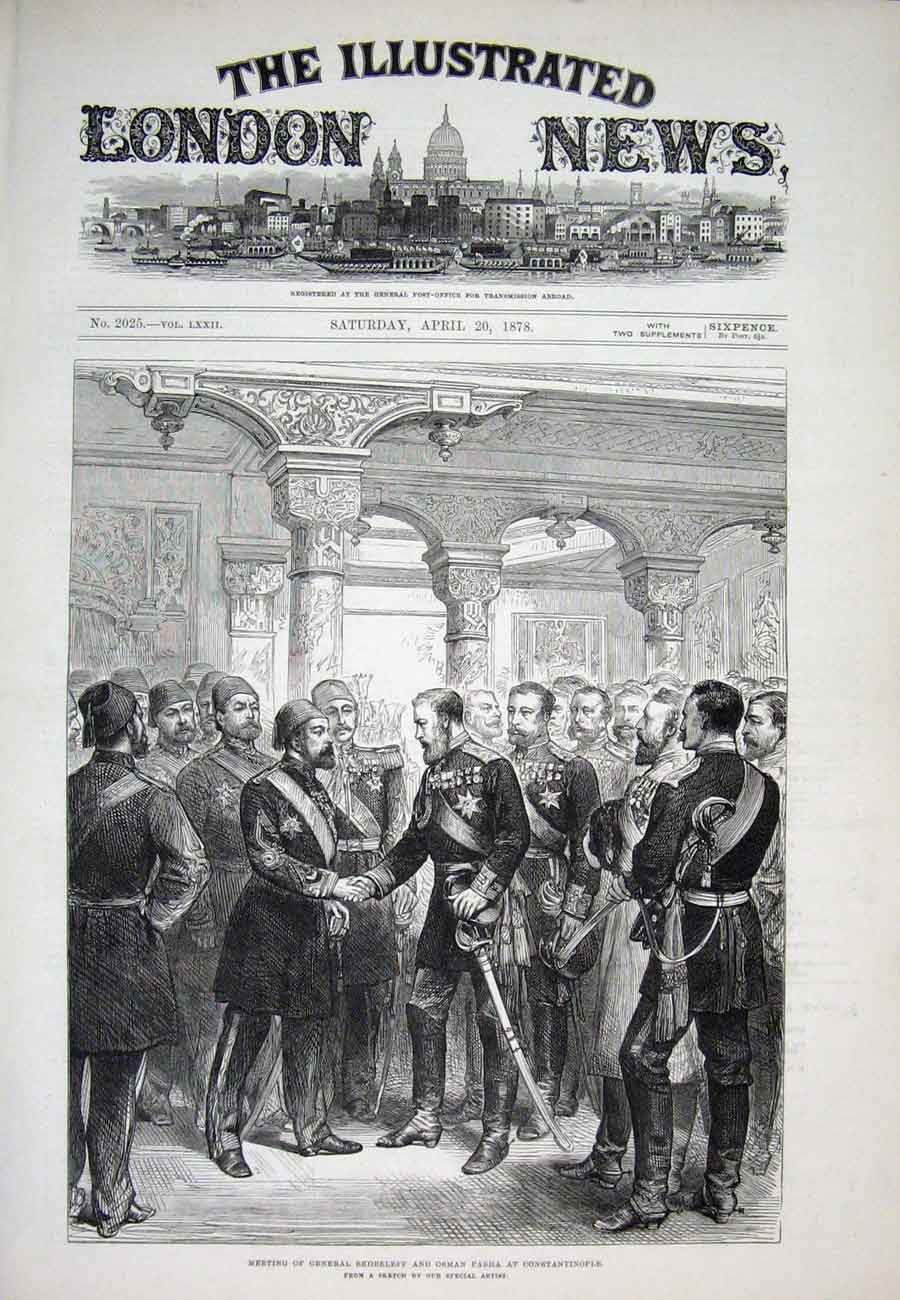 Original Old Antique Print Skobeleff Osman Pasha Constantinople 1878 Victorian