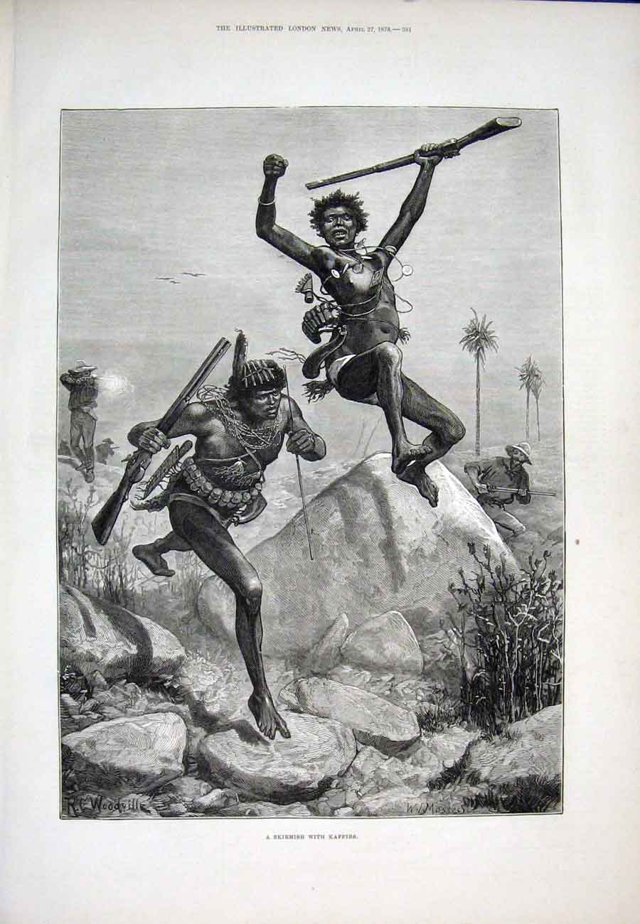 Original Old Antique Print Kaffir Africa 1878 War 19th Century
