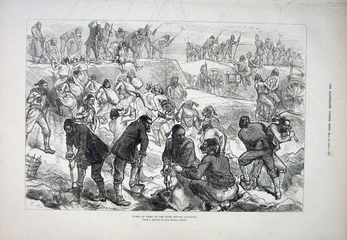 Original Old Antique Print Gallipoli Turks Turkey War Siers 1878 19th