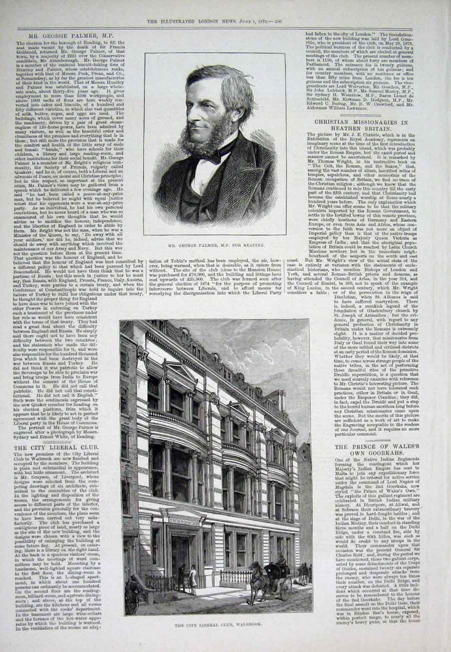Old Antique Print Palmer Mp Reading Portrait Walbrook Liberal London 1878 19th