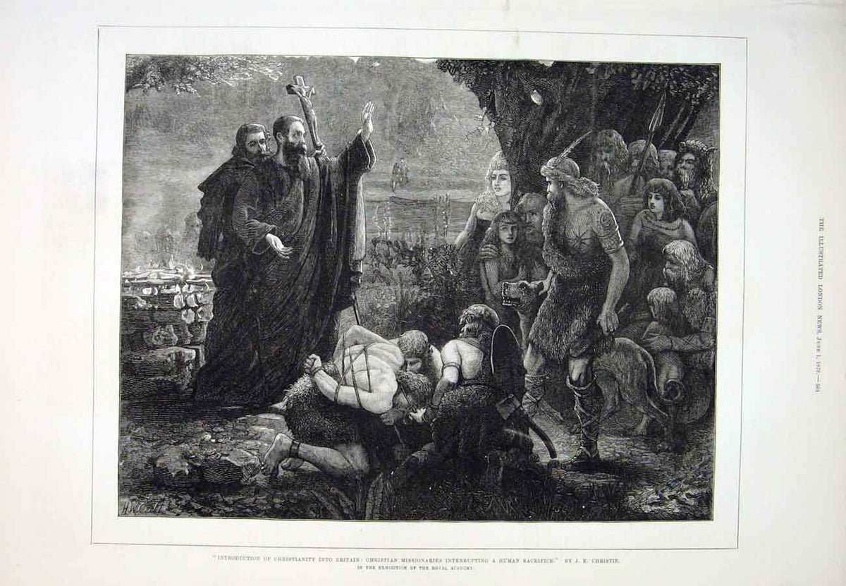 Original Old Antique Print Christian Missionary Christie Human Sacrifice 1878