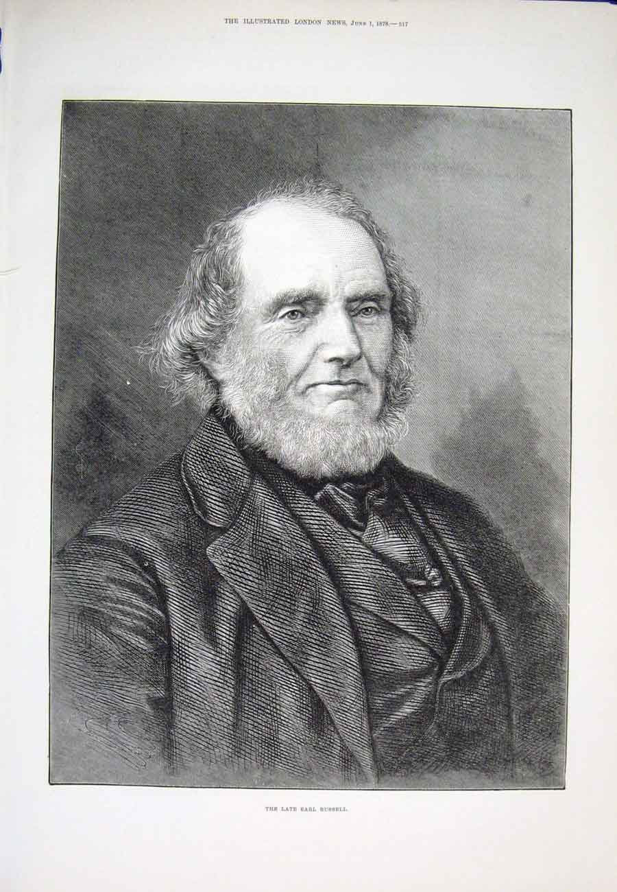 Original Old Antique Print Portrait Russell 1878 19th Century