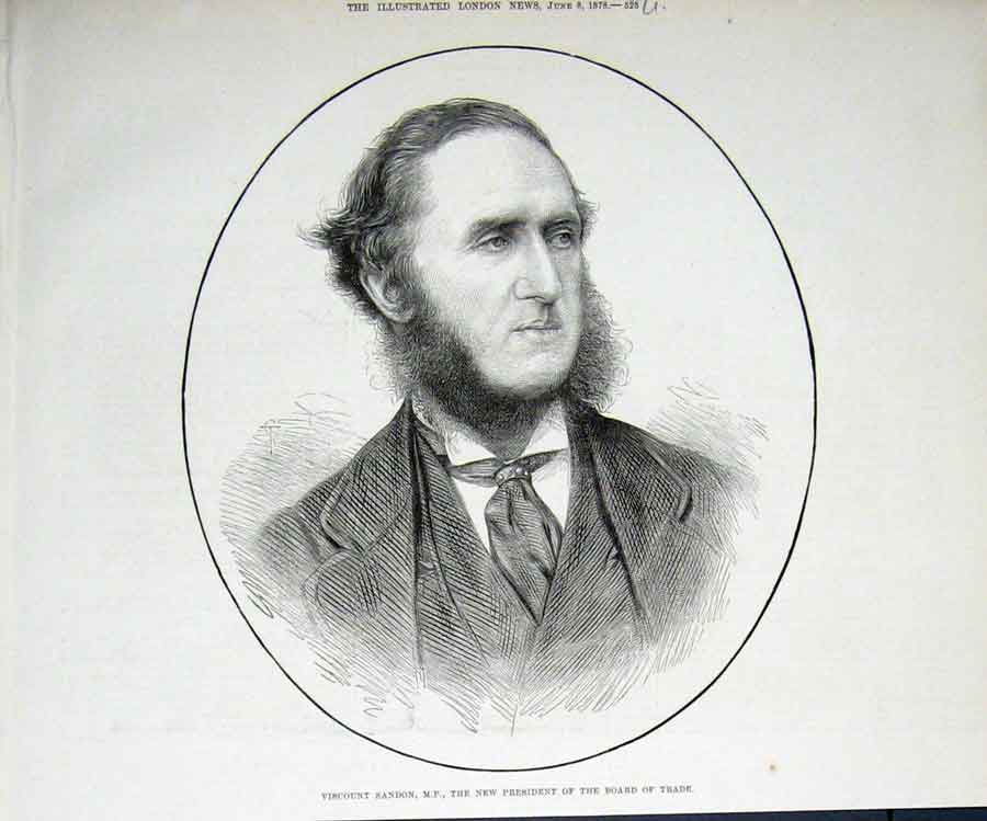 Original Old Antique Print Sandon Portrait Mp Trade President 1878 Victorian