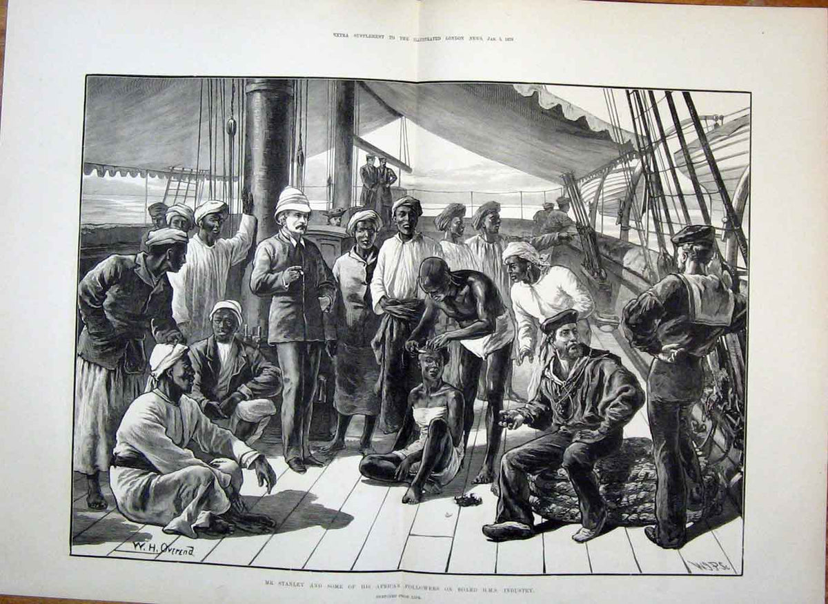 Original Old Antique Print Stanley Africa Hms Industry Overend Ship 1878 19th
