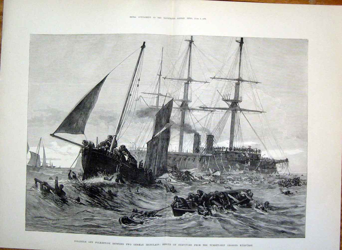 Original Old Antique Print Grosser Kurfurst Folkestone German Ironclads Ship