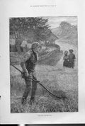 Original Old Antique Print The Mower Fine Art 1880 19th Century