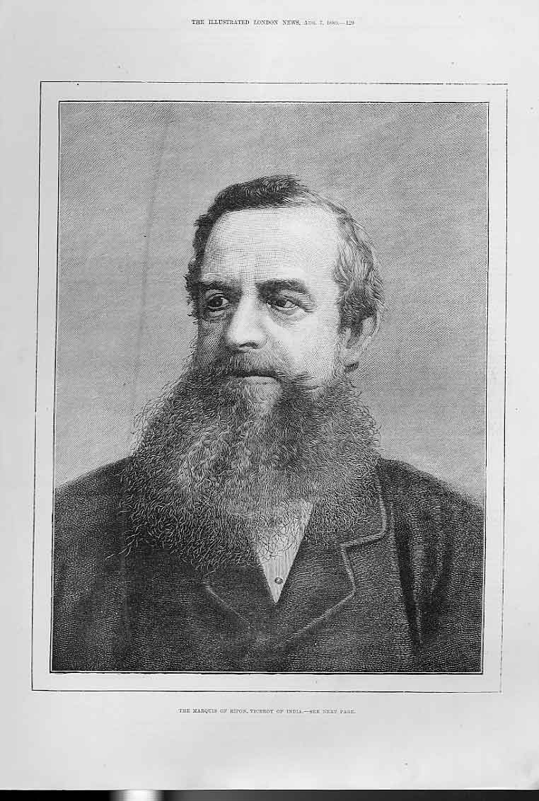 Original Old Antique Print Marquis Ripon Viceroy India 1880 Portrait Victorian
