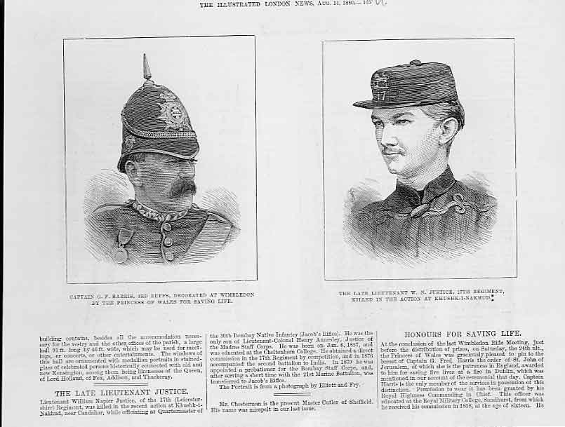Original Old Antique Print Capt Harris Lt Justice Portrait 1880 19th