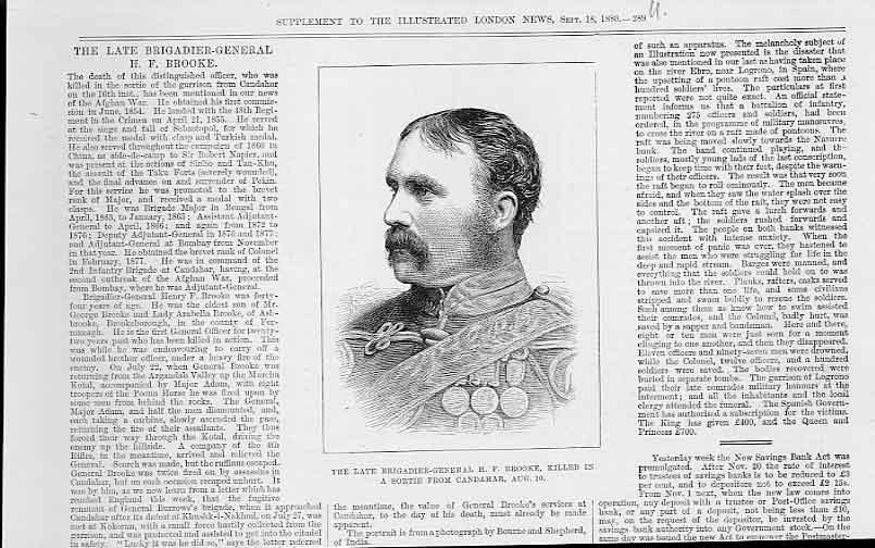 Original Old Antique Print Gen H F Brooke Portrait 1880 19th Century