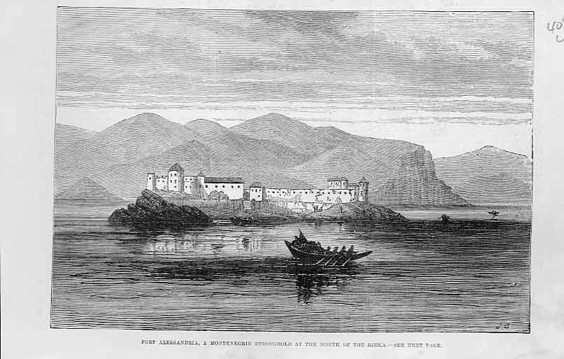 Original Old Antique Print Montenegrin Fort Alessandria At Mouth Rjeka 1880