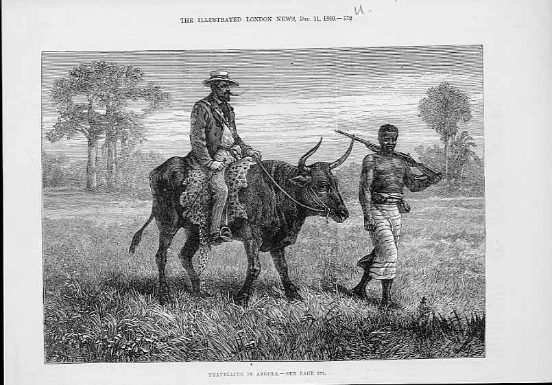 Original Old Antique Print Travelling Angola 1880 By Bullock 19th