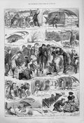 Original Old Antique Print Happy Christmas In The Country 1880 19th