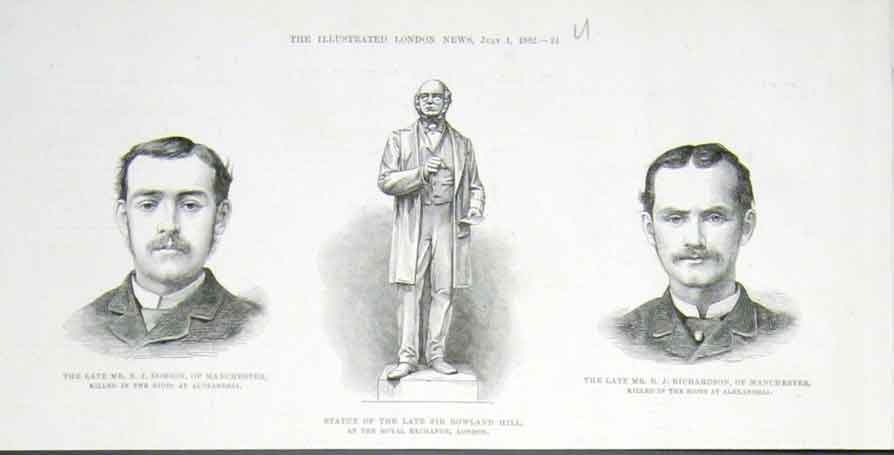Original Old Antique Print Portraits Dobson & Richardson Manchester 1882 19th