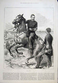Original Old Antique Print Portrait On Horse Arabi Pash 1882 19th
