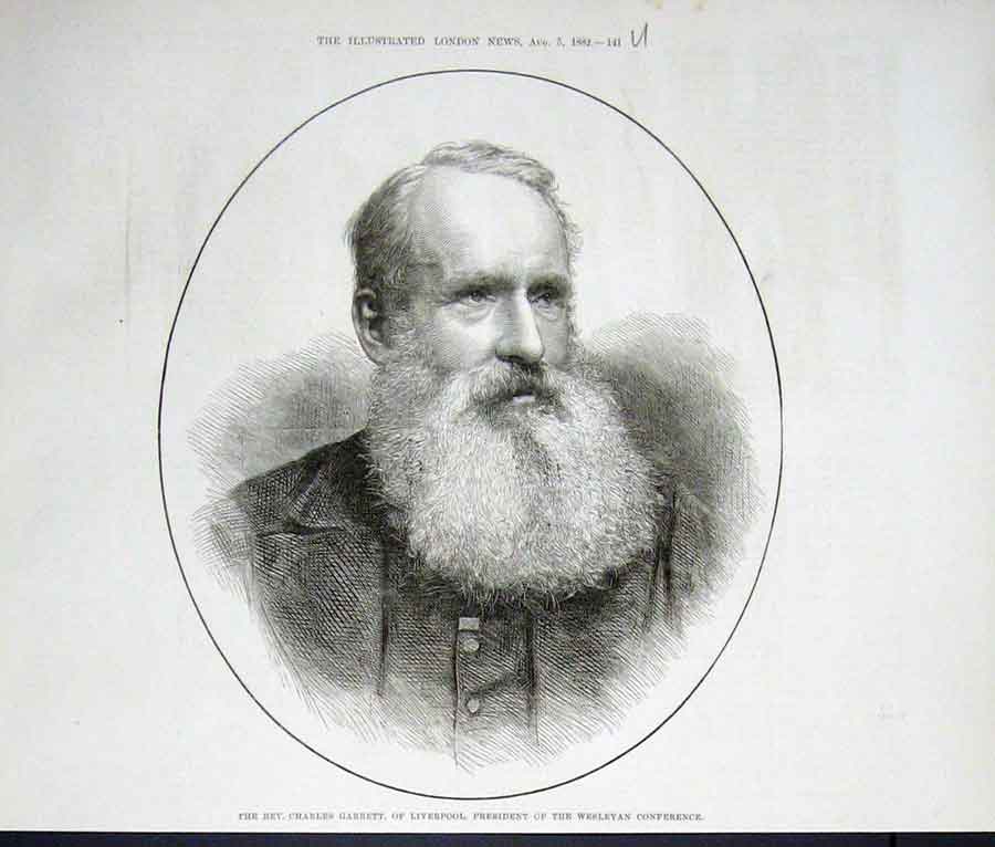 Original Old Antique Print Rev Charles Garrett Wesleyan 1882 19th