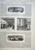 Original Old Antique Print Warick Farm Dairies1882 & Eria Artic Expedition 19th