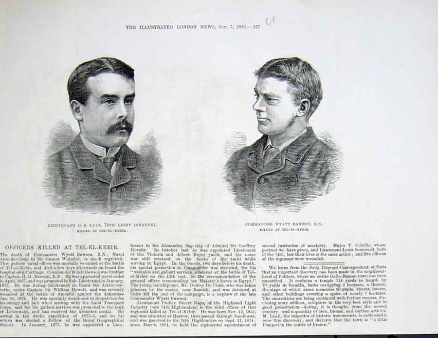 Original Old Antique Print Portraits Lt Kays Com Wyatt Rawson 1882 Victorian