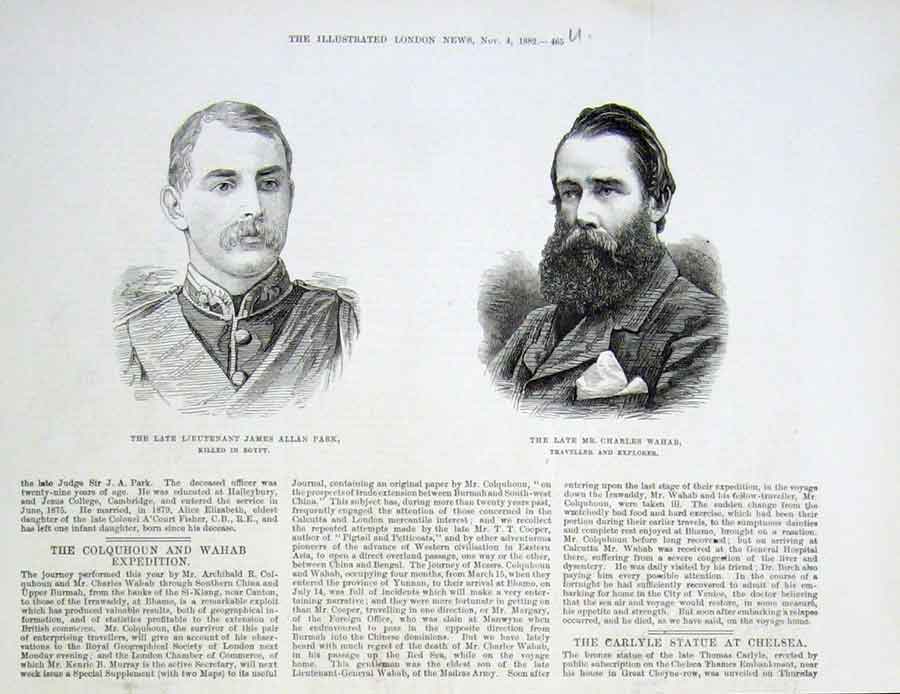 Original Old Antique Print Portraits Lt James Allen Park Charles Wahab 1882