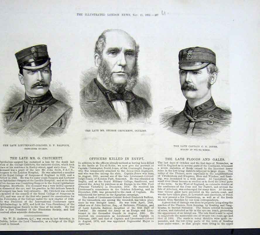 Old Antique Print Portraits Col Balfour George Critchett Oculist Capt J
