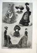 Original Old Antique Print Winter Fashions Piccadilly & Glacier Engadine 1882