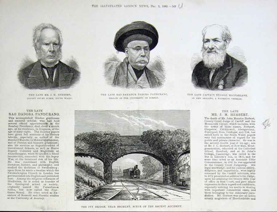 Original Old Antique Print Herbert Roa Bahadur Dadora Pandurang Macfarlane
