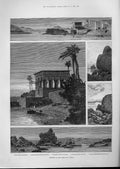 Original Old Antique Print Sketches Nile Philae Egypt 1883 19th