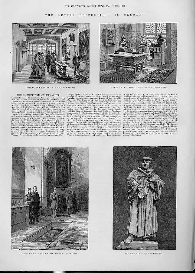 Original Old Antique Print Luther Celebration Germany Room In Which He Was Born