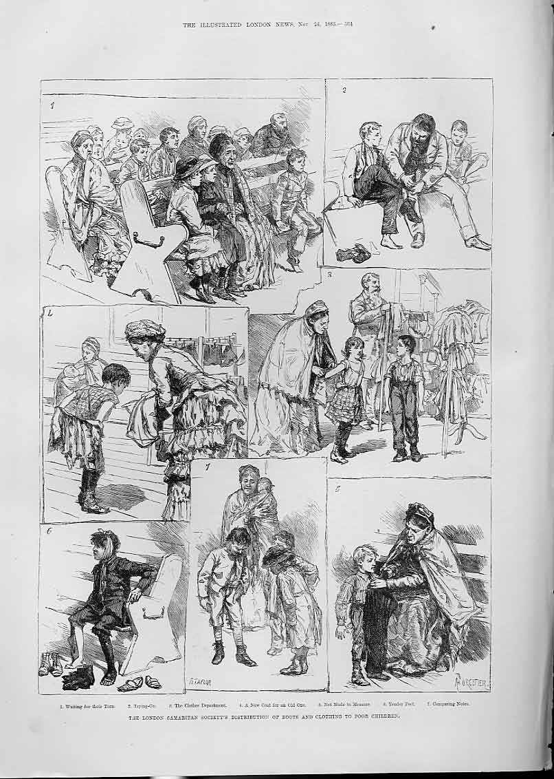 Original Old Antique Print London Samaritan Distribution Boots Clothing To Poor